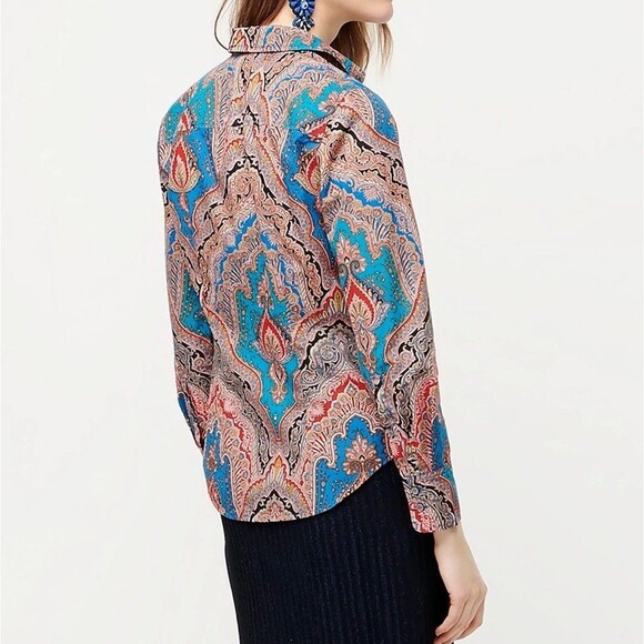 NWOT J Crew Slim Perfect Women Shirt in Ratti® Mediterranean Paisley Sz 4 - Picture 2 of 9